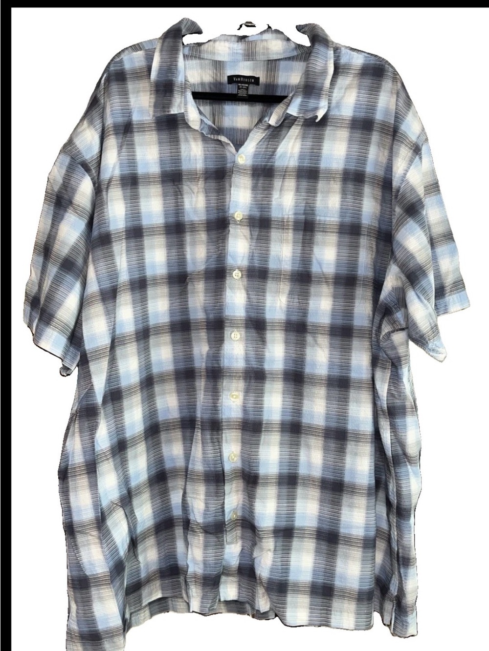 Van Heusen Light Blue and White Plaid Button-Down Shirt 4XL